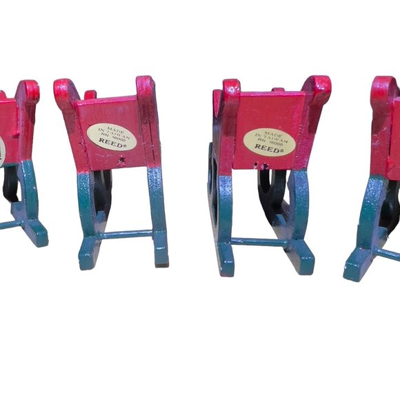 Reed VTG Christmas Sleigh Centerpiece Decor Set of 4 Red Green 4”x 1.5” Taiwan - Picture 3 of 7